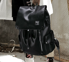 Black Leather Mens Large Backpack Travel Backpack Black Laptop Backpack for men - iwalletsmen