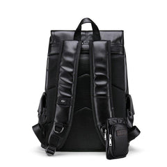 Black Leather Mens Large Backpack Travel Backpack Black Laptop Backpack for men - iwalletsmen