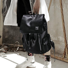 Black Leather Mens Large Backpack Travel Backpack Black Laptop Backpack for men - iwalletsmen