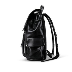 Black Leather Mens Large Backpack Travel Backpack Black Laptop Backpack for men - iwalletsmen