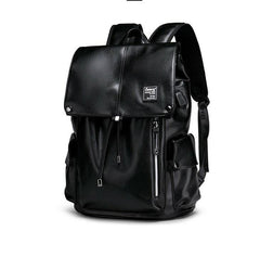 Black Leather Mens Large Backpack Travel Backpack Black Laptop Backpack for men - iwalletsmen