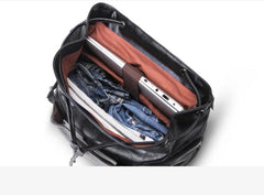 Black Leather Mens Large Backpack Travel Backpack Black Laptop Backpack for men - iwalletsmen