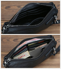 Black Leather Mens Long Wallet Phone Purse for Men Long Zipper Clutch Wallet Wristlet Bag