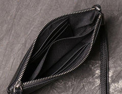 Black Leather Mens Slim Zipper Clutch Slim Long Wallet Phone Purse for Men Wristlet Wallet