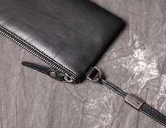 Black Leather Mens Slim Zipper Clutch Slim Long Wallet Phone Purse for Men Wristlet Wallet