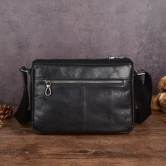 Black Leather Mens Small Courier Bag Side Bag Black Ipad Messenger Bag For Men
