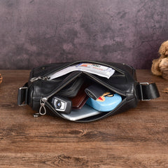 Black Leather Mens Small Courier Bag Side Bag Black Ipad Messenger Bag For Men