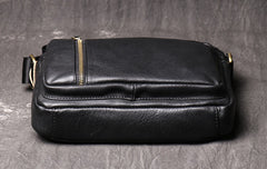 Black Leather Mens Small Ipad Courier Bag Side Bag Casual Small Messenger Bag For Men