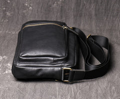 Black Leather Mens Small Ipad Courier Bag Side Bag Casual Small Messenger Bag For Men