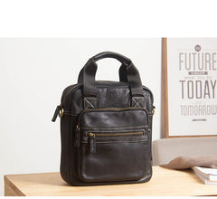 Black Leather Mens Small Vertical Messenger Bag Vertical Black Side Bags  Handbag For Men