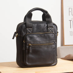 Black Leather Mens Small Vertical Messenger Bag Vertical Black Side Bags  Handbag For Men