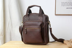 Coffee Leather Mens Small Vertical Messenger Bag Vertical Coffee Side Bags  Handbag For Men