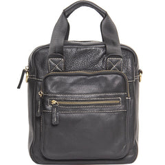 Black Leather Mens Small Vertical Messenger Bag Vertical Black Side Bags  Handbag For Men