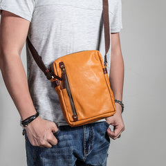 Black Leather Mens Vertical Shoulder Bag Vertical Side Bag Crossbody Bag For Men