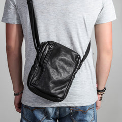 Black Leather Mens Vertical Shoulder Bag Vertical Side Bag Crossbody Bag For Men