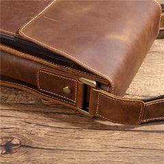 Brown Leather Mens Vertical Side Bag Messenger BAG Vertical iPad Courier Bag FOR MEN