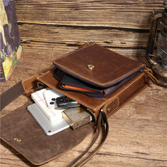 Brown Leather Mens Vertical Side Bag Messenger BAG Vertical iPad Courier Bag FOR MEN
