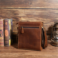 Brown Leather Mens Vertical Side Bag Messenger BAG Vertical iPad Courier Bag FOR MEN