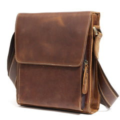 Brown Leather Mens Vertical Side Bag Messenger BAG Vertical iPad Courier Bag FOR MEN