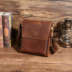 Brown Leather Mens Vertical Side Bag Messenger BAG Vertical iPad Courier Bag FOR MEN
