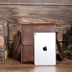 Brown Leather Mens Vertical Side Bag Messenger BAG Vertical iPad Courier Bag FOR MEN