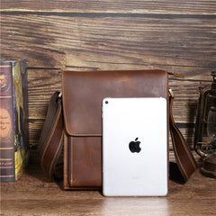 Black Leather Mens Vertical Side Bag Messenger BAG Vertical iPad Courier Bag FOR MEN
