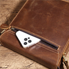 Coffee Leather Mens Vertical Side Bag Messenger BAG Vertical iPad Courier Bag FOR MEN