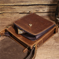 Brown Leather Mens Vertical Side Bag Messenger BAG Vertical iPad Courier Bag FOR MEN