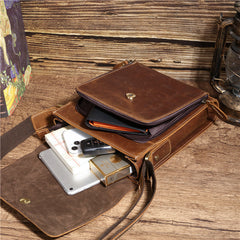 Brown Leather Mens Vertical Side Bag Messenger BAG Vertical iPad Courier Bag FOR MEN