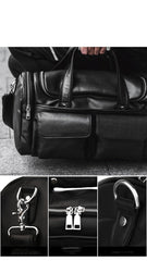 Black Leather Mens Weekender Bags Black Travel Handbag Duffle Bag