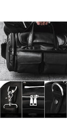 Black Leather Mens Weekender Bag Black Travel Handbag Duffle Bag