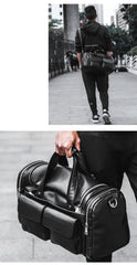 Black Leather Mens Weekender Bag Black Travel Handbag Duffle Bag