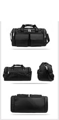 Black Leather Mens Weekender Bags Black Travel Handbag Duffle Bag