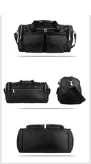 Black Leather Mens Weekender Bag Black Travel Handbag Duffle Bag