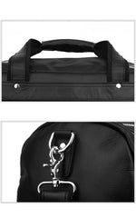Black Leather Mens Weekender Bags Black Travel Handbag Duffle Bag