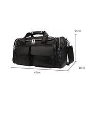Black Leather Mens Weekender Bags Black Travel Handbag Duffle Bag