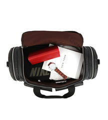Black Leather Mens Weekender Bags Black Travel Handbag Duffle Bag