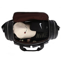 Black Leather Mens Weekender Bags Black Travel Handbag Duffle Bag