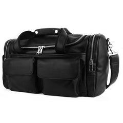 Black Leather Mens Weekender Bags Black Travel Handbag Duffle Bag