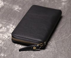 Black Leather Mens Wristlet Clutch Slim Long Wallet Phone Purse for Men Zipper Wallet