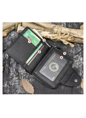 Black Leather Mens Zipper Billfold Wallet Vertical Around Zipper Bifold Wallet for Men