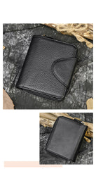 Black Leather Mens Zipper Billfold Wallet Vertical Around Zipper Bifold Wallet for Men