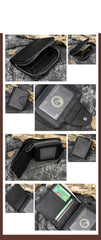 Black Leather Mens Zipper Billfold Wallet Vertical Around Zipper Bifold Wallet for Men