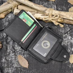 Black Leather Mens Zipper Billfold Wallet Vertical Around Zipper Bifold Wallet for Men