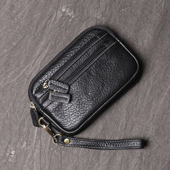 Black Leather Mens  Zipper Clutch Wallet Long Wallet Phone Purse for Men Wristlet Wallet