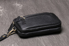 Black Leather Mens  Zipper Clutch Wallet Long Wallet Phone Purse for Men Wristlet Wallet