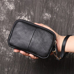 Black Leather Mens  Zipper Clutch Wallet Long Wallet Phone Purse for Men Wristlet Wallet