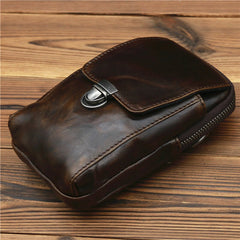 Black Leather Pouch for Belt Cell Phone Holster Mens Belt Pouches Waist Bags Mini Side Bag For Men