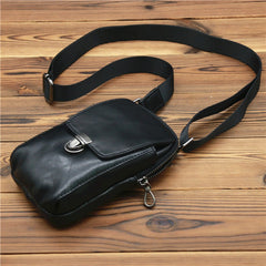 Black Leather Pouch for Belt Cell Phone Holster Mens Belt Pouches Waist Bags Mini Side Bag For Men