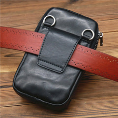 Black Leather Pouch for Belt Cell Phone Holster Mens Belt Pouches Waist Bags Mini Side Bag For Men